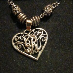Silver Heart Pendant Necklace with Initial R